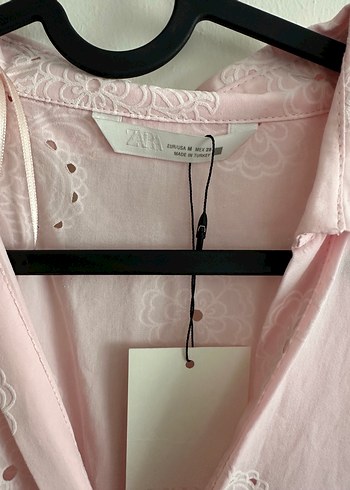 Zara Pembe Nakışlı Düğmeli Elbise - Görsel 4