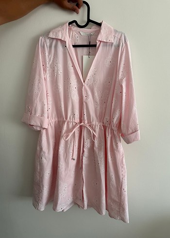 Zara Pembe Nakışlı Düğmeli Elbise - Görsel 3