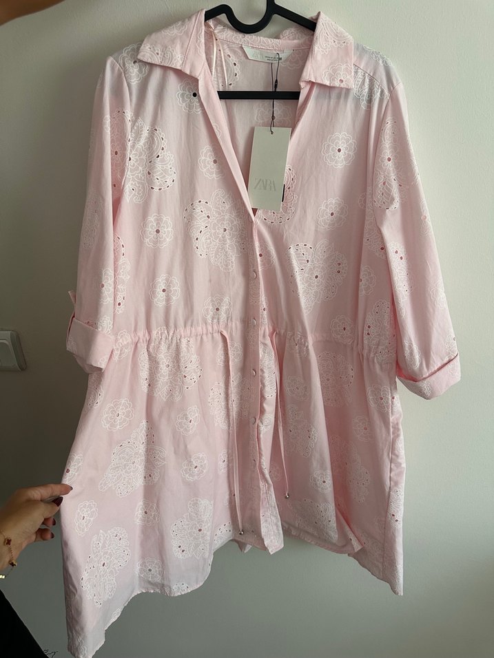 Zara Pembe Nakışlı Düğmeli Elbise - Görsel 2