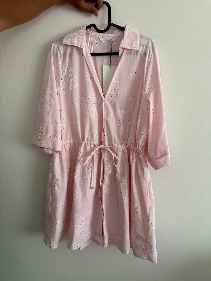 Zara Pembe Nakışlı Düğmeli Elbise - Görsel 3