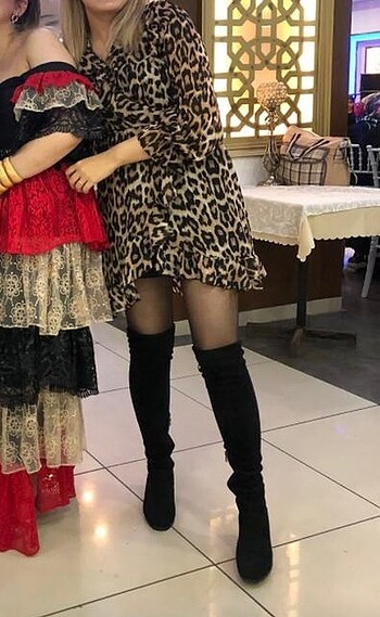 m Beden kahverengi Renk leopar elbise