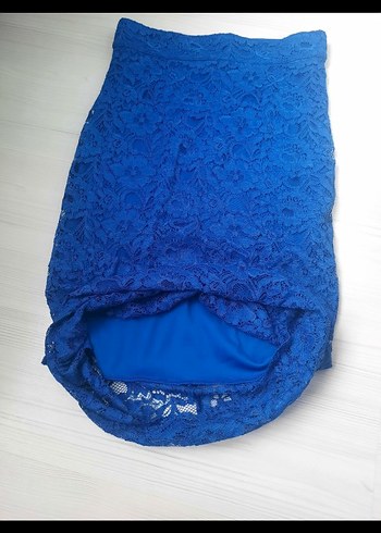 Dantel Detaylı Mavi Kadın Uzun Etek - Görsel 2