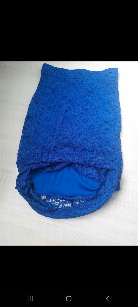 Dantel Detaylı Mavi Kadın Uzun Etek - Görsel 2