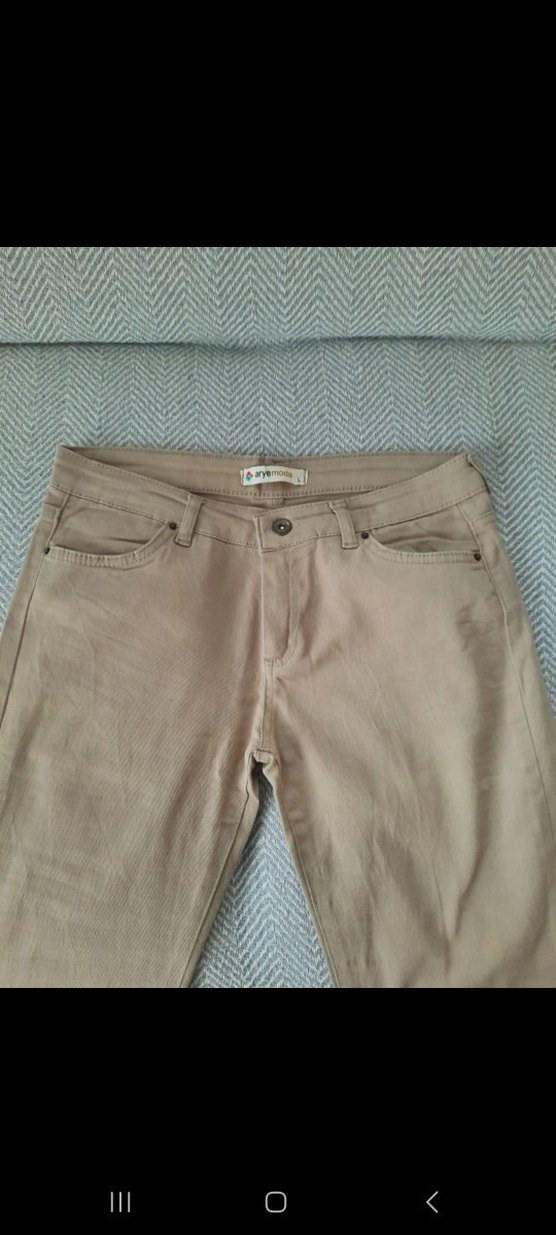 Bej Kadın Keten Kumaş Pantolon - Görsel 2