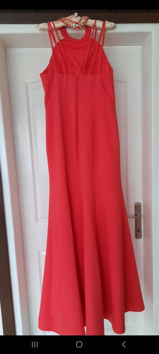 Kırmızı Drapeli Uzun Abiye Elbise - Görsel 4