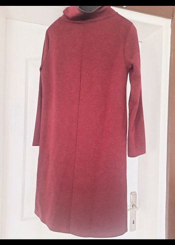 Bordo Düğmeli Uzun Kollu Triko Elbise - Görsel 2