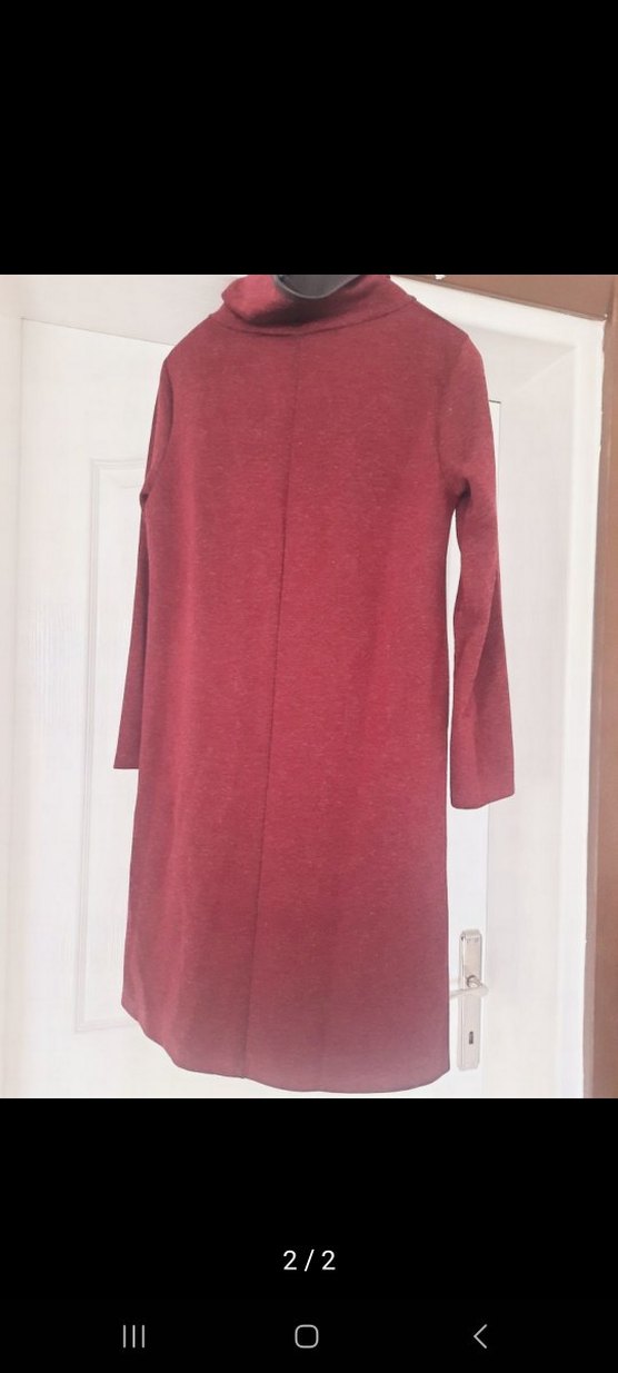 Bordo Düğmeli Uzun Kollu Triko Elbise - Görsel 2