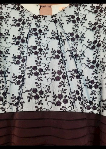 Zincir Detaylı Mavi İşlemeli Uzun Elbise - Görsel 3