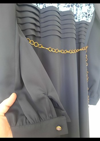 Zincir Detaylı Mavi İşlemeli Uzun Elbise - Görsel 4