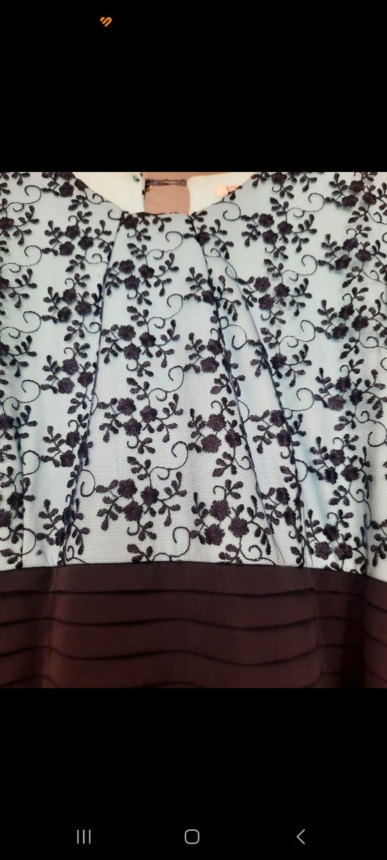 Zincir Detaylı Mavi İşlemeli Uzun Elbise - Görsel 3