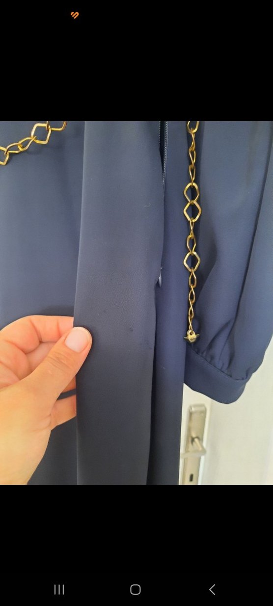 Zincir Detaylı Mavi İşlemeli Uzun Elbise - Görsel 5