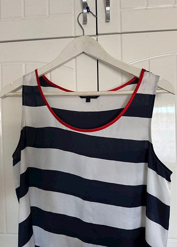 s Beden Lacivert çizgili saten tommy hilfiger bluz