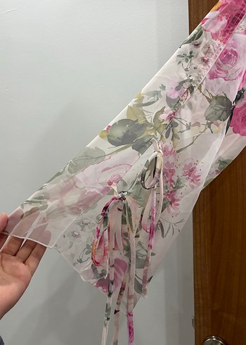 Koton Pembe Çiçek Desenli Bohem Uzun Kollu Bluz