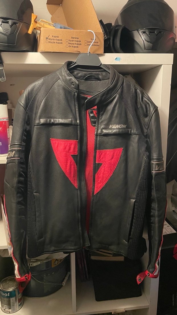 Kemer Detaylı Erkek Kırmızı Biker Deri Ceket - Görsel 2