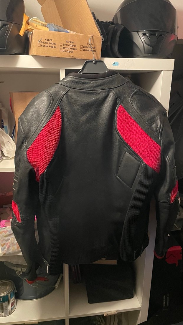 Kemer Detaylı Erkek Kırmızı Biker Deri Ceket - Görsel 4