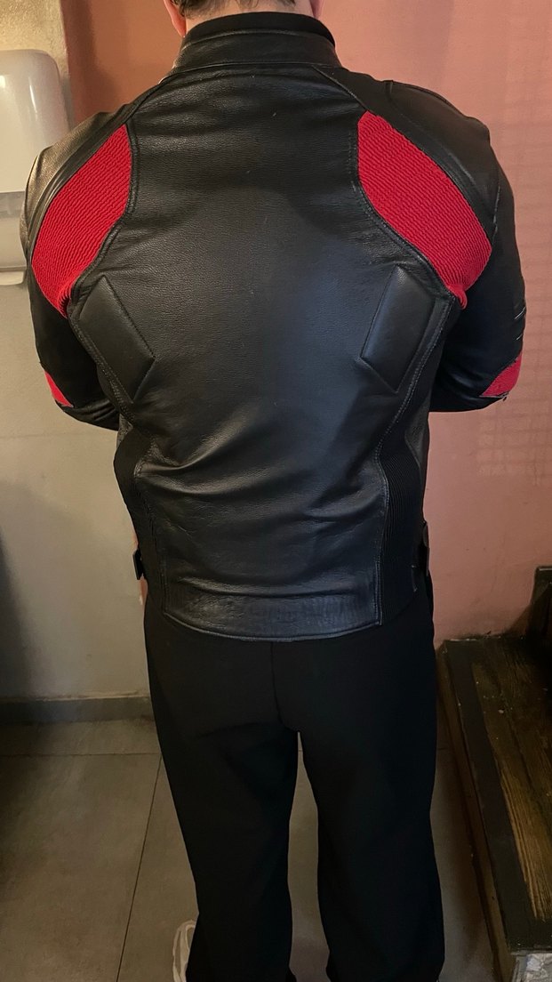 Kemer Detaylı Erkek Kırmızı Biker Deri Ceket - Görsel 3