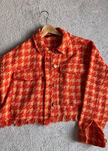 Düğmeli Kırmızı Salaş Kadın ceket - Görsel 4