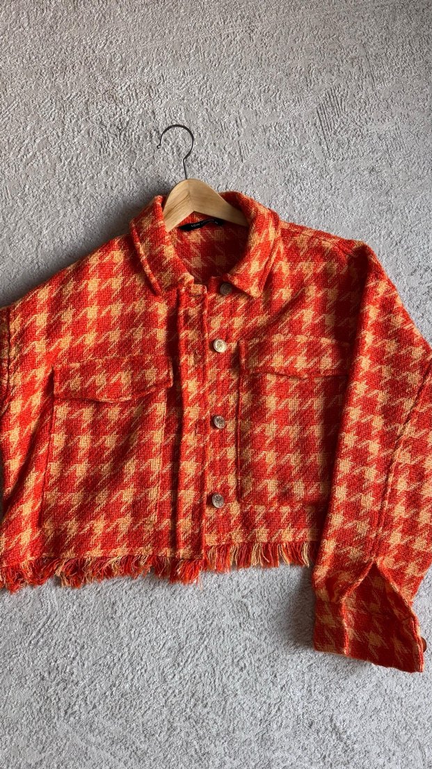 Düğmeli Kırmızı Salaş Kadın ceket - Görsel 4