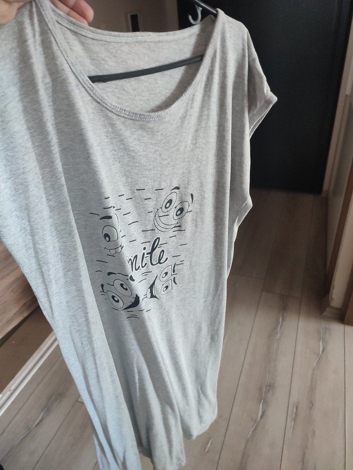 Gri Baskılı Hamile Tişörtü, Kısa Kollu, Salaş - Görsel 2