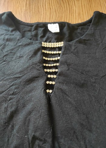 Siyah taş detaylı penye bluz - Görsel 2