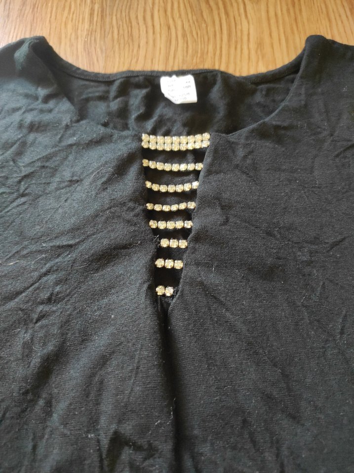 Siyah taş detaylı penye bluz - Görsel 2