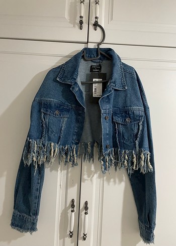 Püsküllü Midi Mavi Denim Ceket