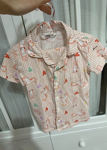 Düğmeli Kısa Kollu kız Çocuk pijama