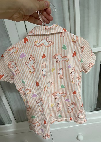 18-24 Ay Beden Düğmeli Kısa Kollu kız Çocuk pijama