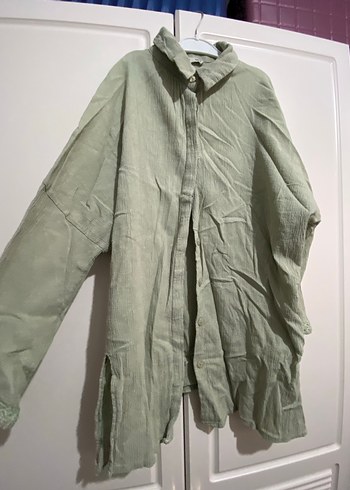 Düğmeli Uzun Kollu Keten Kadın Gömlek - Görsel 3