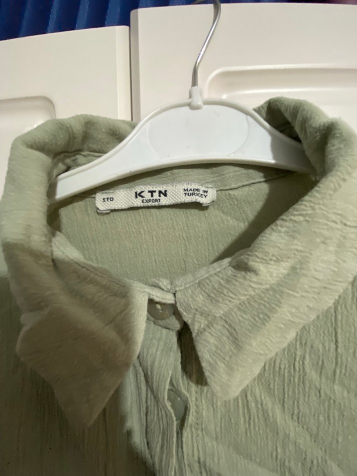 Düğmeli Uzun Kollu Keten Kadın Gömlek - Görsel 2