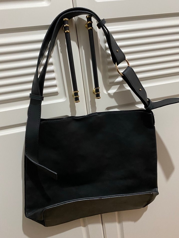 Siyah Süet Kadın Omuz Çantası - Görsel 2