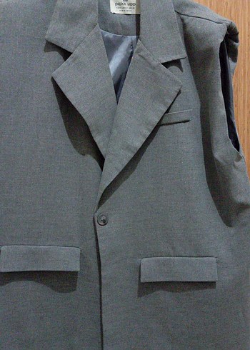 Düğmeli Gri kadin blazer Yelek - Görsel 3