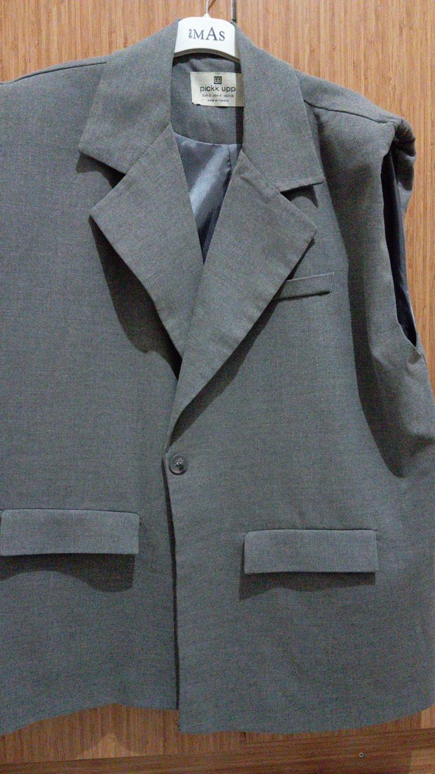 Düğmeli Gri kadin blazer Yelek - Görsel 3