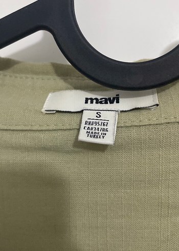 Mavi Düğmeli Keten Kadın Gömlek