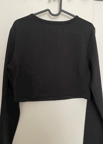 Siyah Uzun Kollu Crop Top - Görsel 2