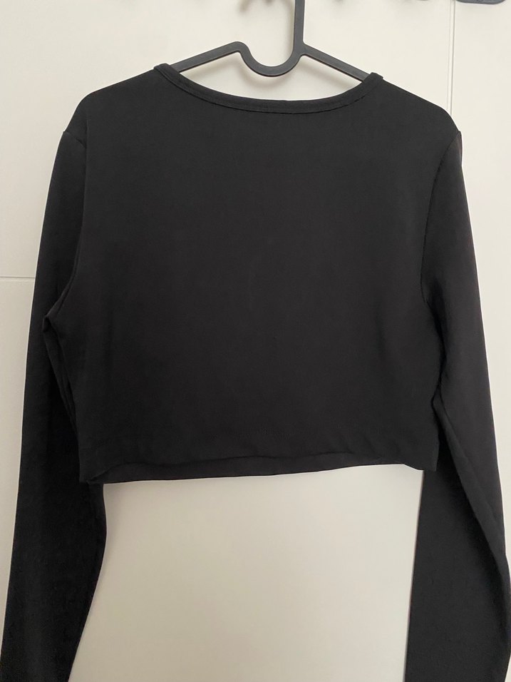 Siyah Uzun Kollu Crop Top - Görsel 2