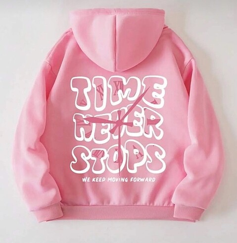 3 farklı renk seçeneği ile time never baskılı oversize sweatshir