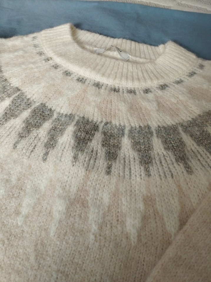 Bej Gri Desenli Kadın Triko Kazak - Görsel 3