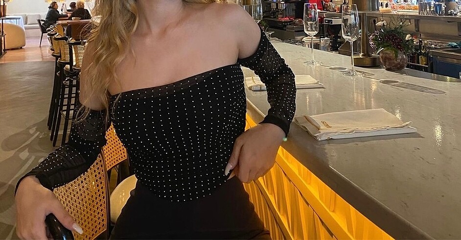 s Beden siyah Renk ADDAX STARAPLEZ TAŞLI SİYAH CROP