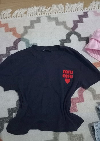Siyah Miu Miu Baskılı Oversize Tişört