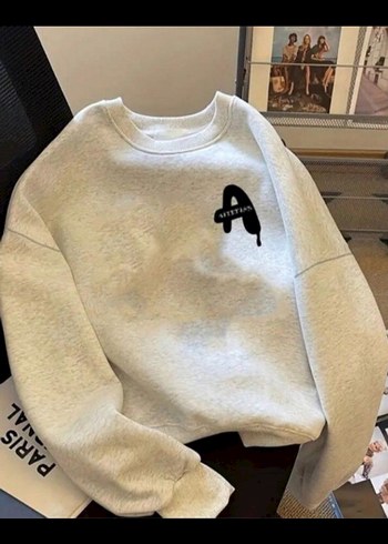 Gri Baskılı Oversize Kadın Sweatshirt