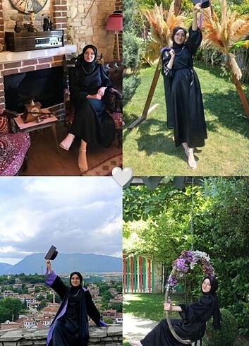 Balon kol saten siyah elbise - Görsel 4