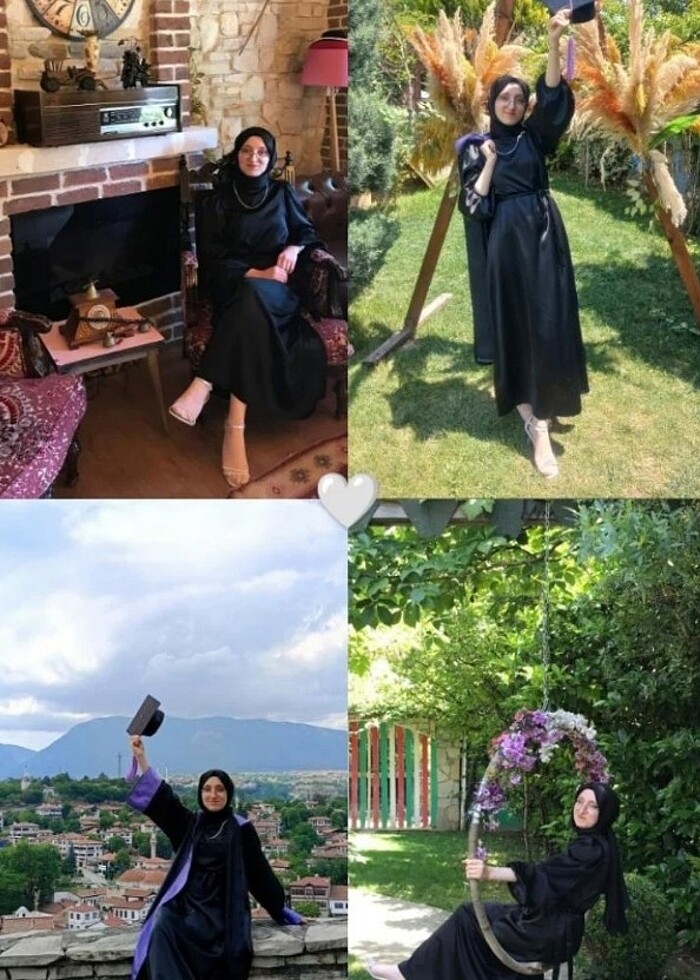 Balon kol saten siyah elbise - Görsel 4