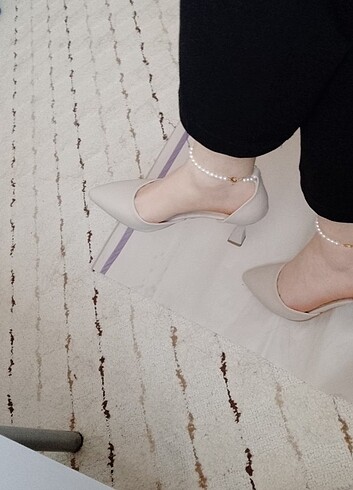 Şampanya Topuklu İncili Ayakkabı  - Görsel 7