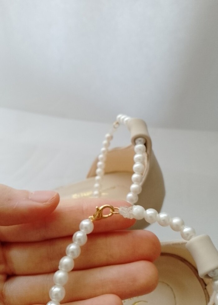 Şampanya Topuklu İncili Ayakkabı  - Görsel 4