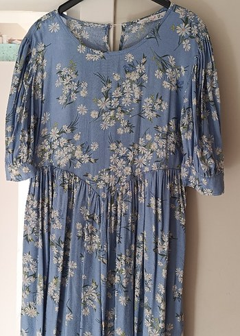 Mavi Çiçekli Uzun Hamile Elbisesi - Görsel 2