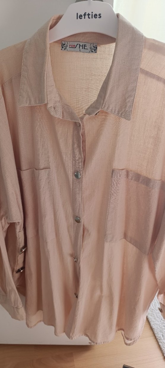 Bej Düğmeli Bol Kesim Keten Gömlek - Görsel 2