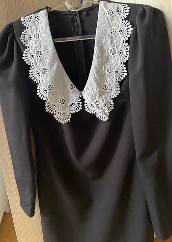 Dantel Yaka Siyah Midi Goth Elbise