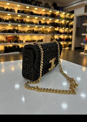 Celine CELİNE CHAIN SHOULDER BAG CLAUDE in RAFFIA EFFECT TEXTILE