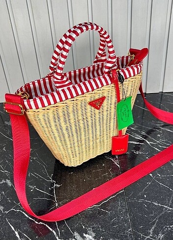  Beden camel Renk Prada Cotton Wicker Bag